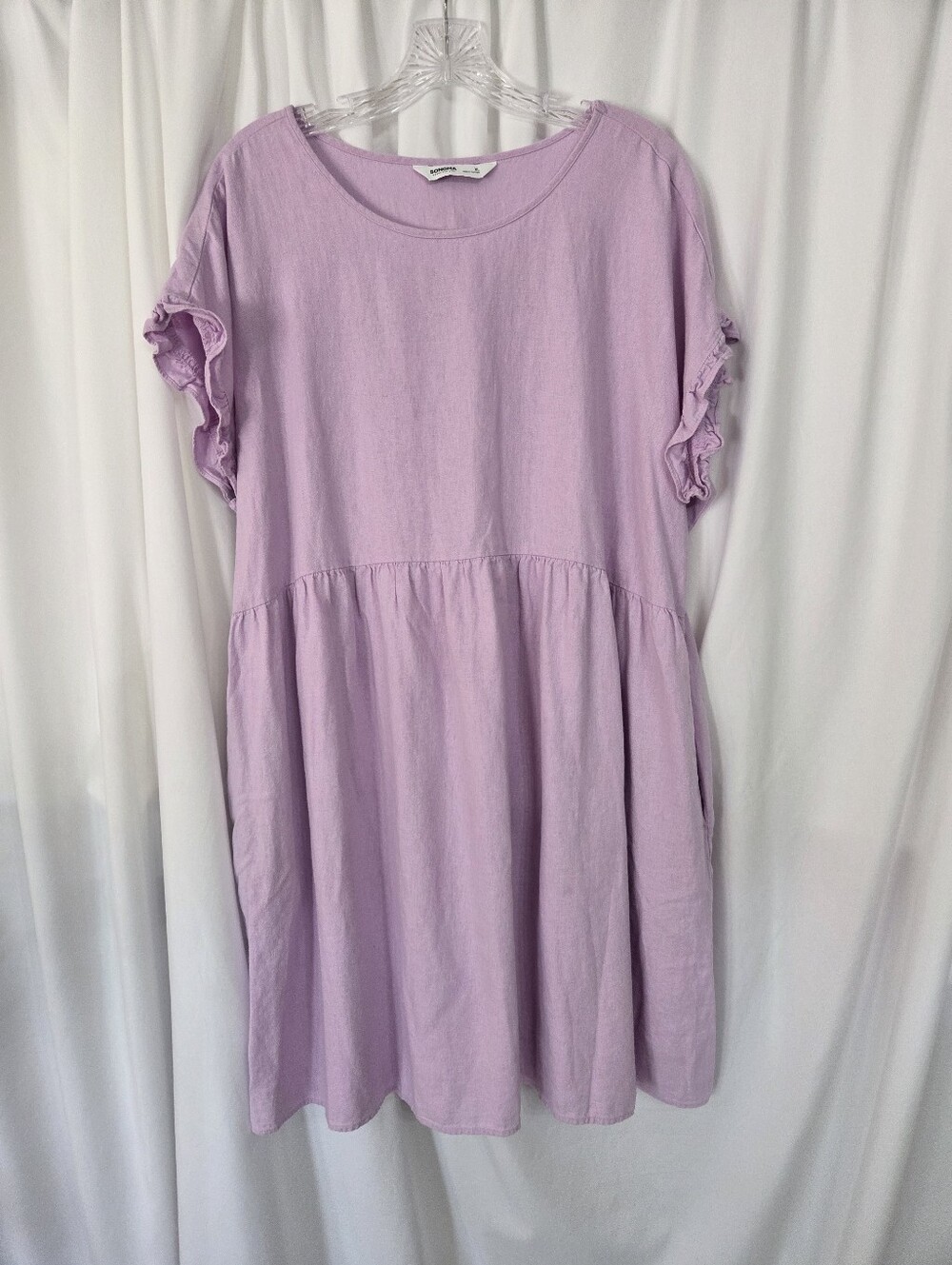 Sonoma Linen Blend Lilac Short/Cap Sleeve Ruffle Casual Dress Size XL